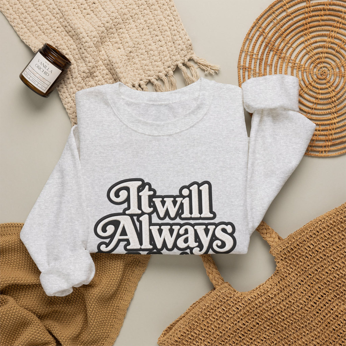 "Moriches or Nowhere" w/ apple- LARGE FRONT Crewneck Sweatshirt