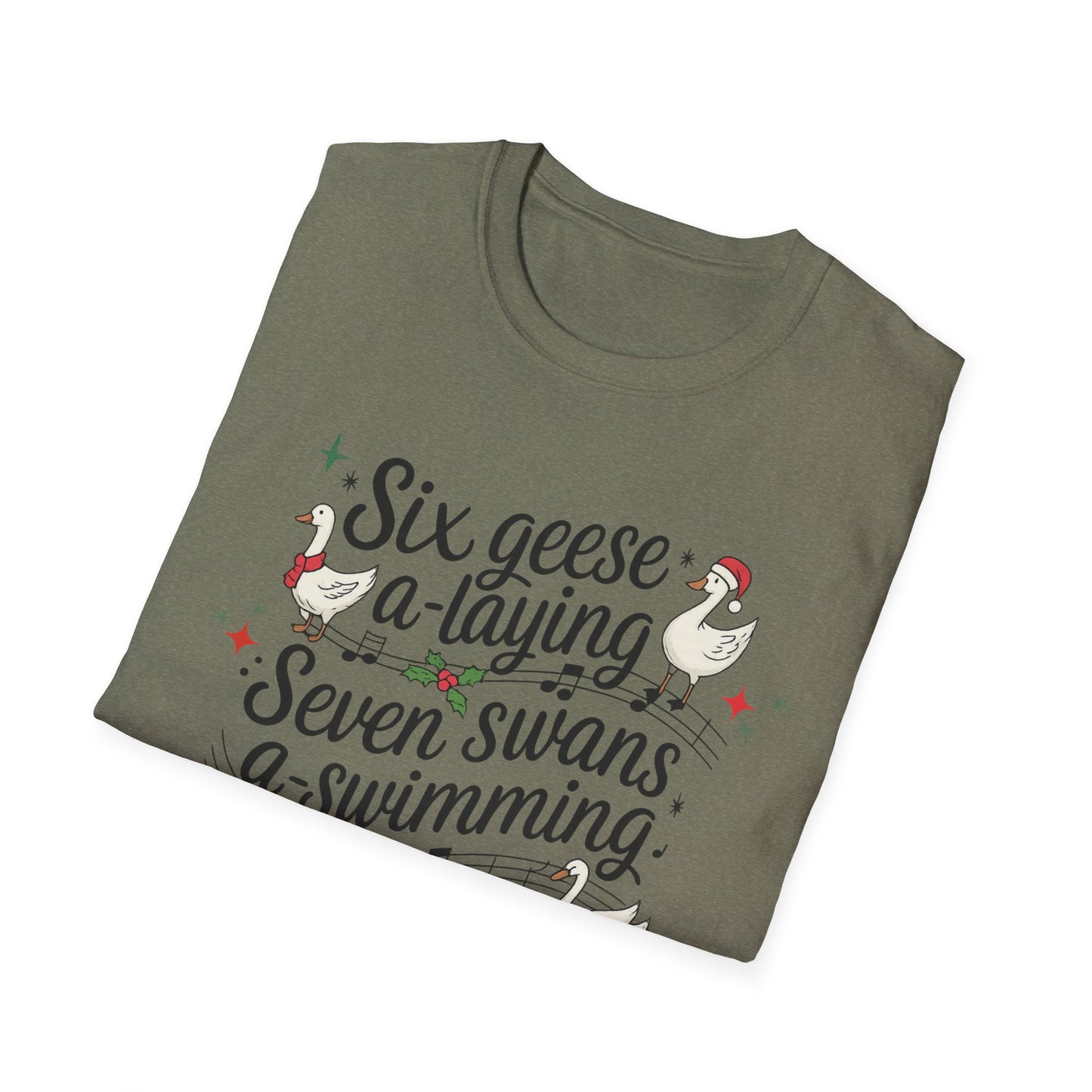 "Six geese a-laying, Seven swans a-swimming” Christmas Carol Tee