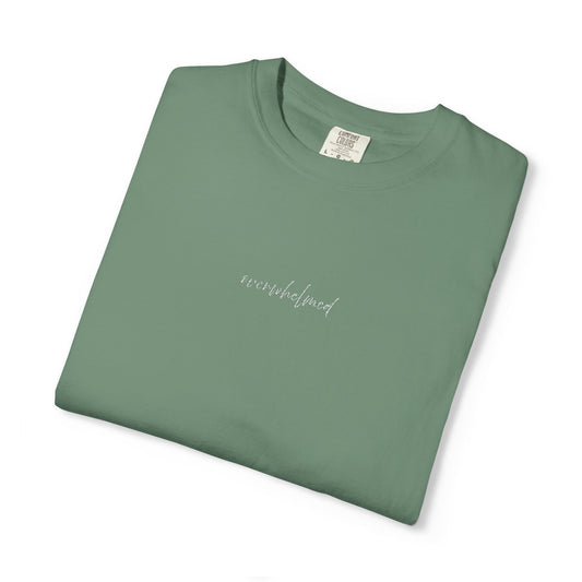 Copy of Exhausted (cursive)- One Word- Garment-Dyed Unisex Tee