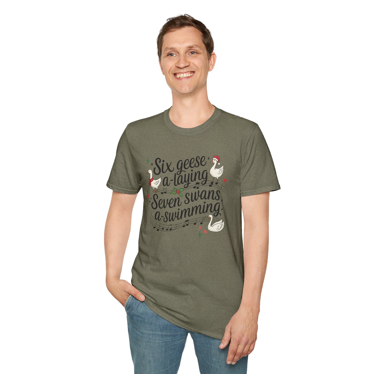 "Six geese a-laying, Seven swans a-swimming” Christmas Carol Tee