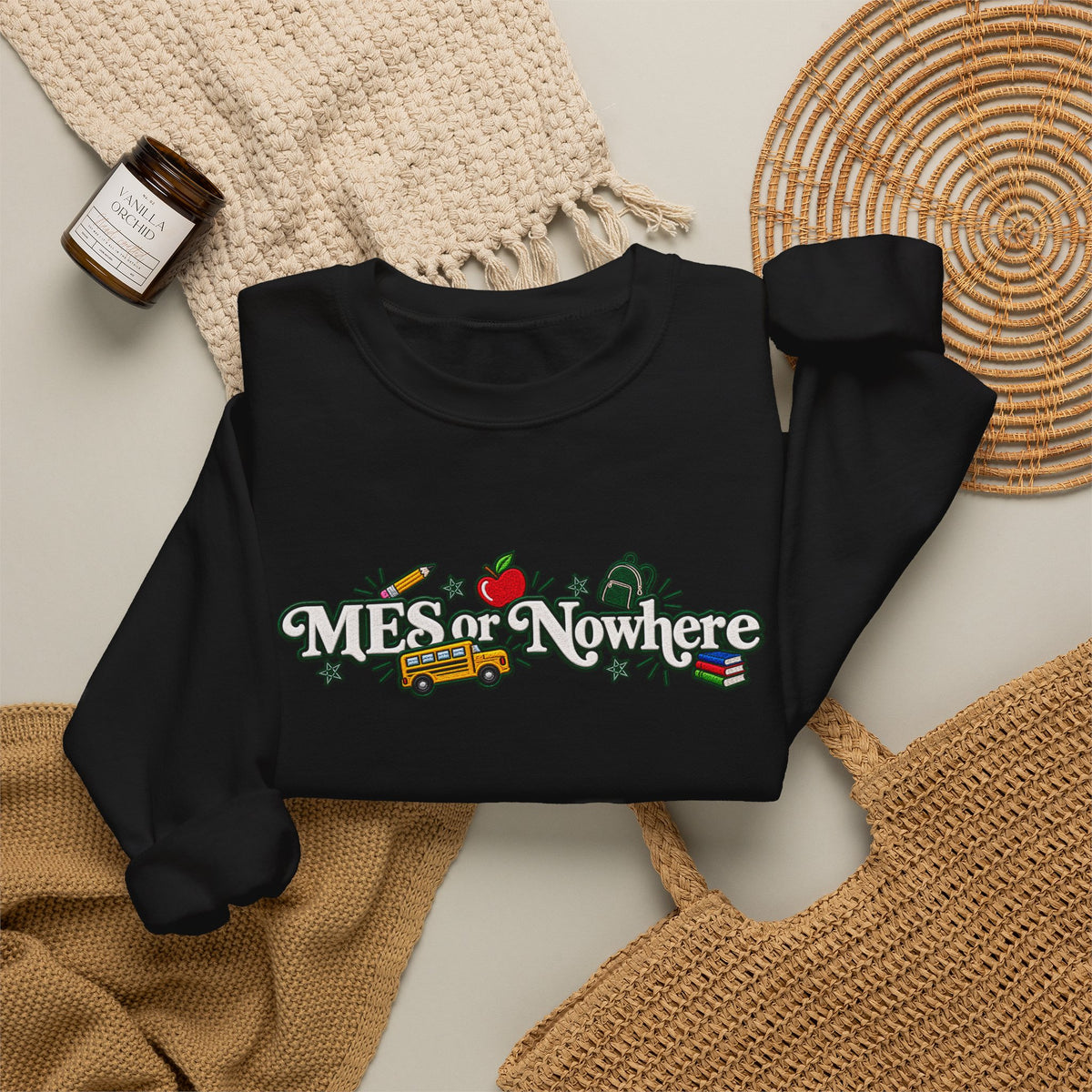 "MES or Nowhere w/ School Things" - Moriches Crewneck Sweatshirt