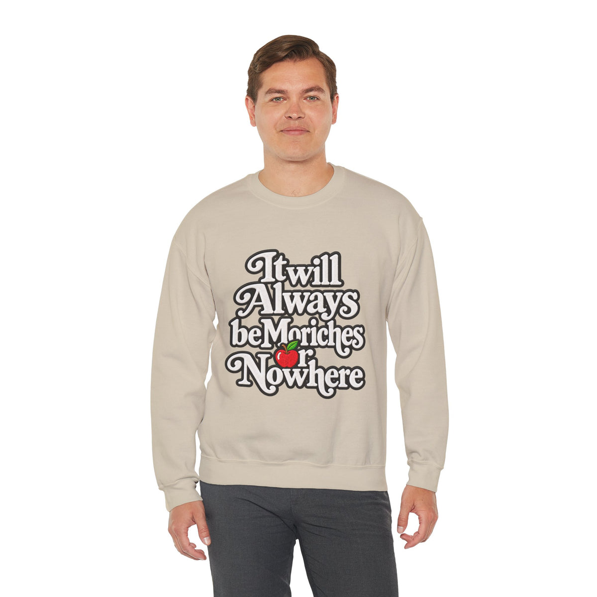 "Moriches or Nowhere" w/ apple- LARGE FRONT Crewneck Sweatshirt