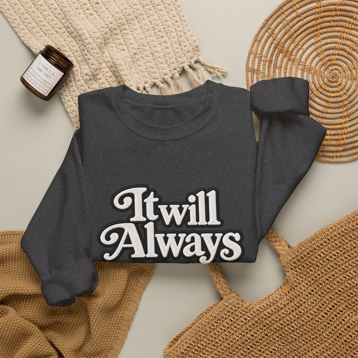 "Moriches or Nowhere" w/ apple- LARGE FRONT Crewneck Sweatshirt