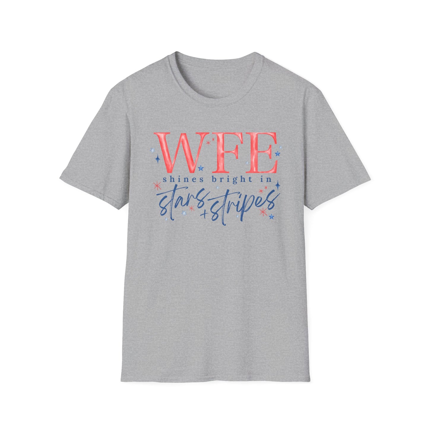 Flag Day Unisex Softstyle T-Shirt with WFE Shines Bright in Stars + Stripes Design- Holiday