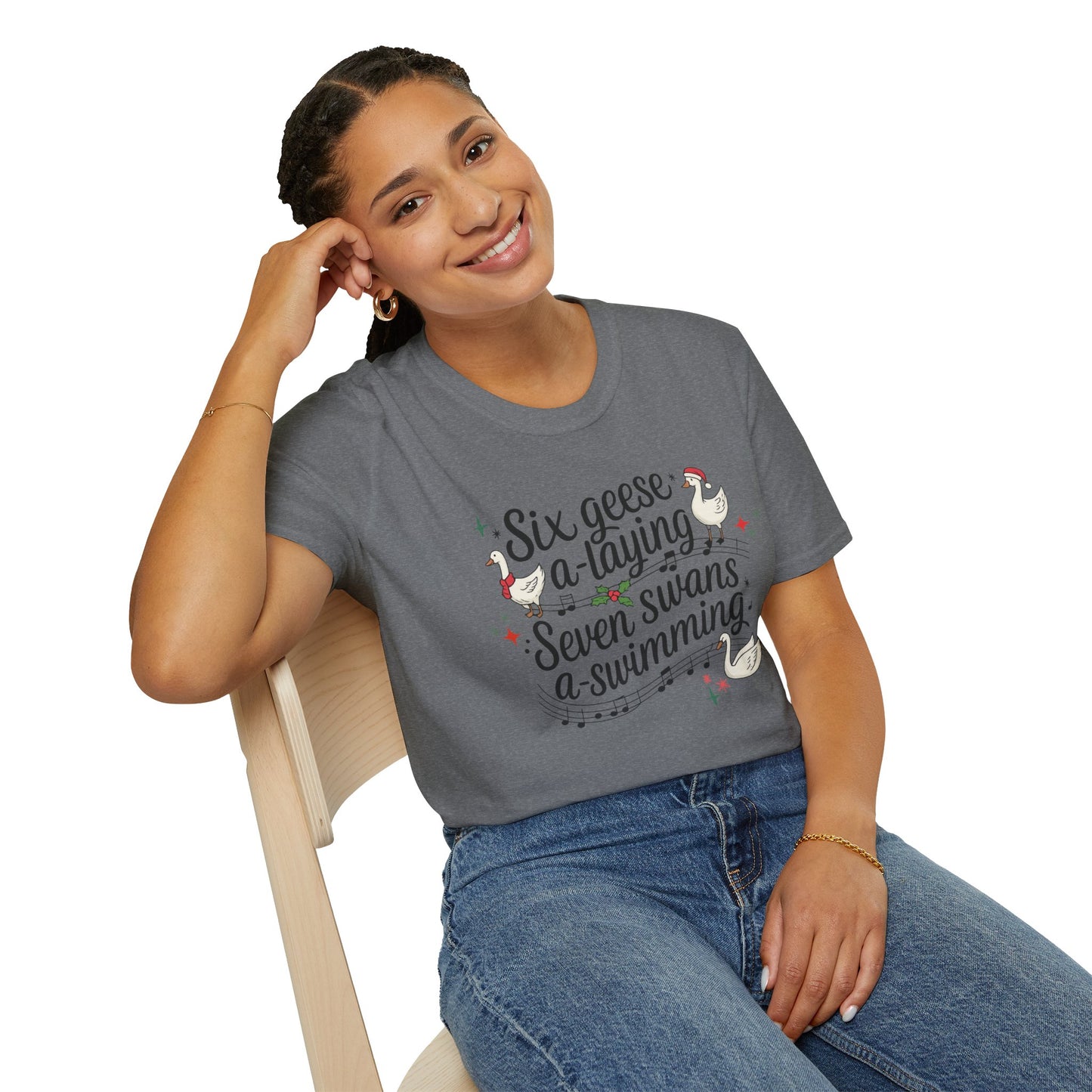 "Six geese a-laying, Seven swans a-swimming” Christmas Carol Tee