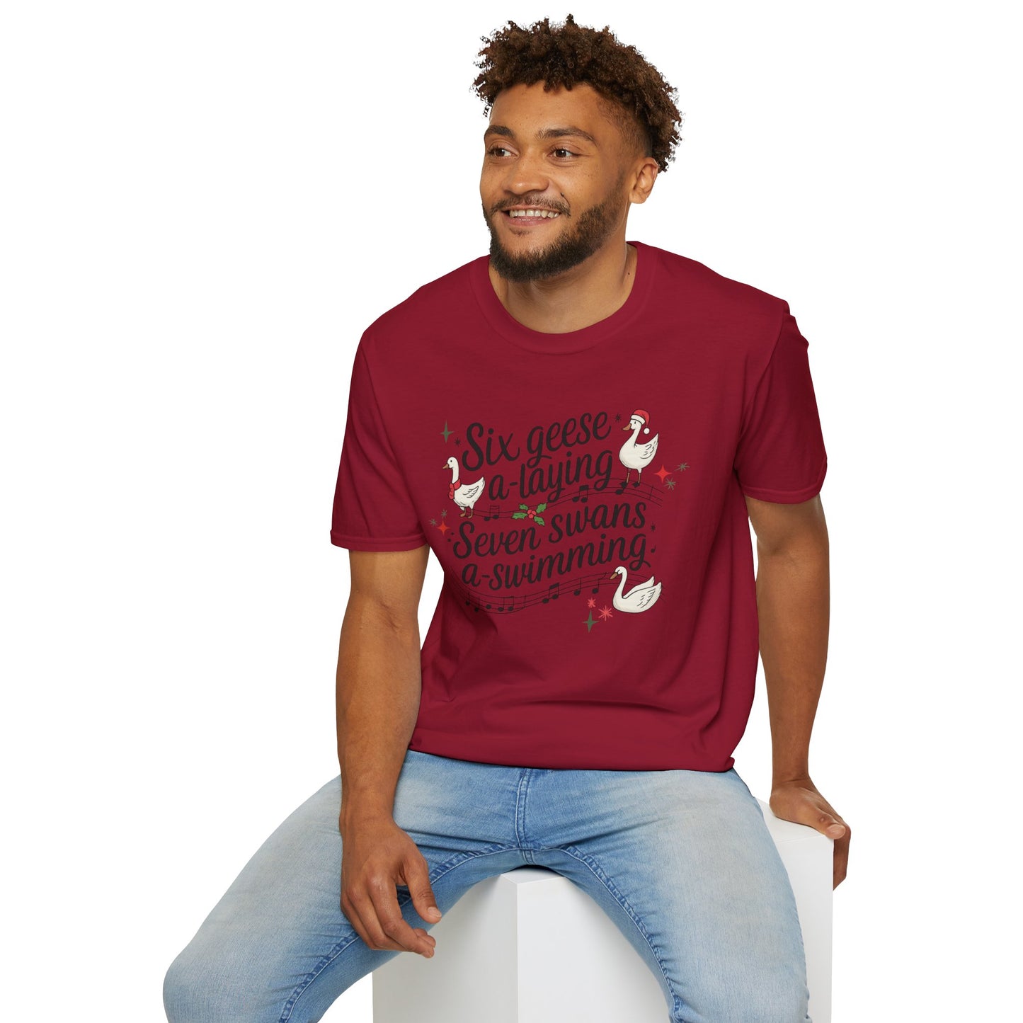 "Six geese a-laying, Seven swans a-swimming” Christmas Carol Tee