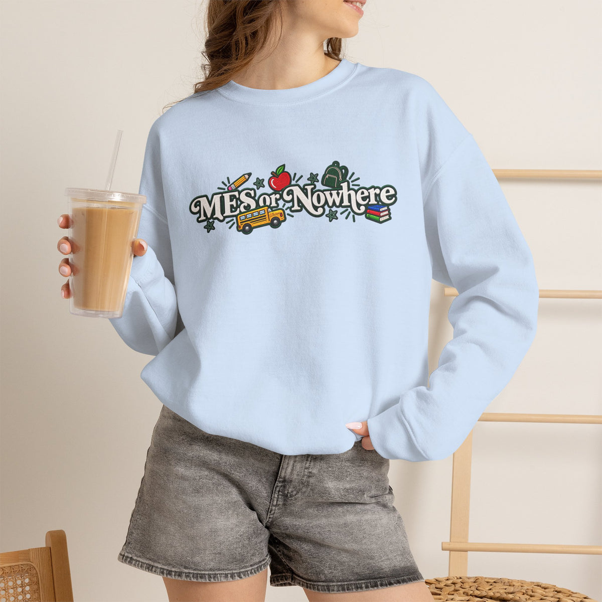 "MES or Nowhere w/ School Things" - Moriches Crewneck Sweatshirt