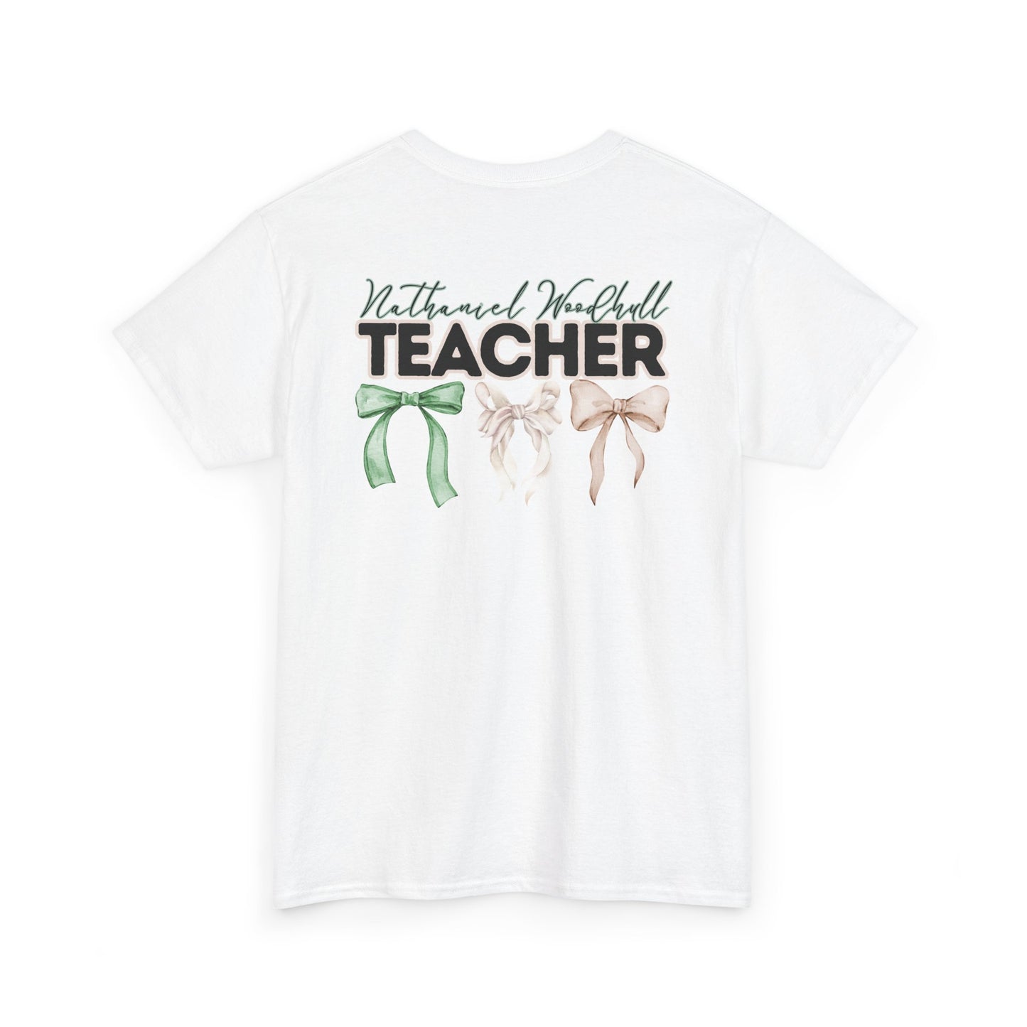Woodhull Teacher and Bows- Unisex Heavy Cotton Tee with Bow Design