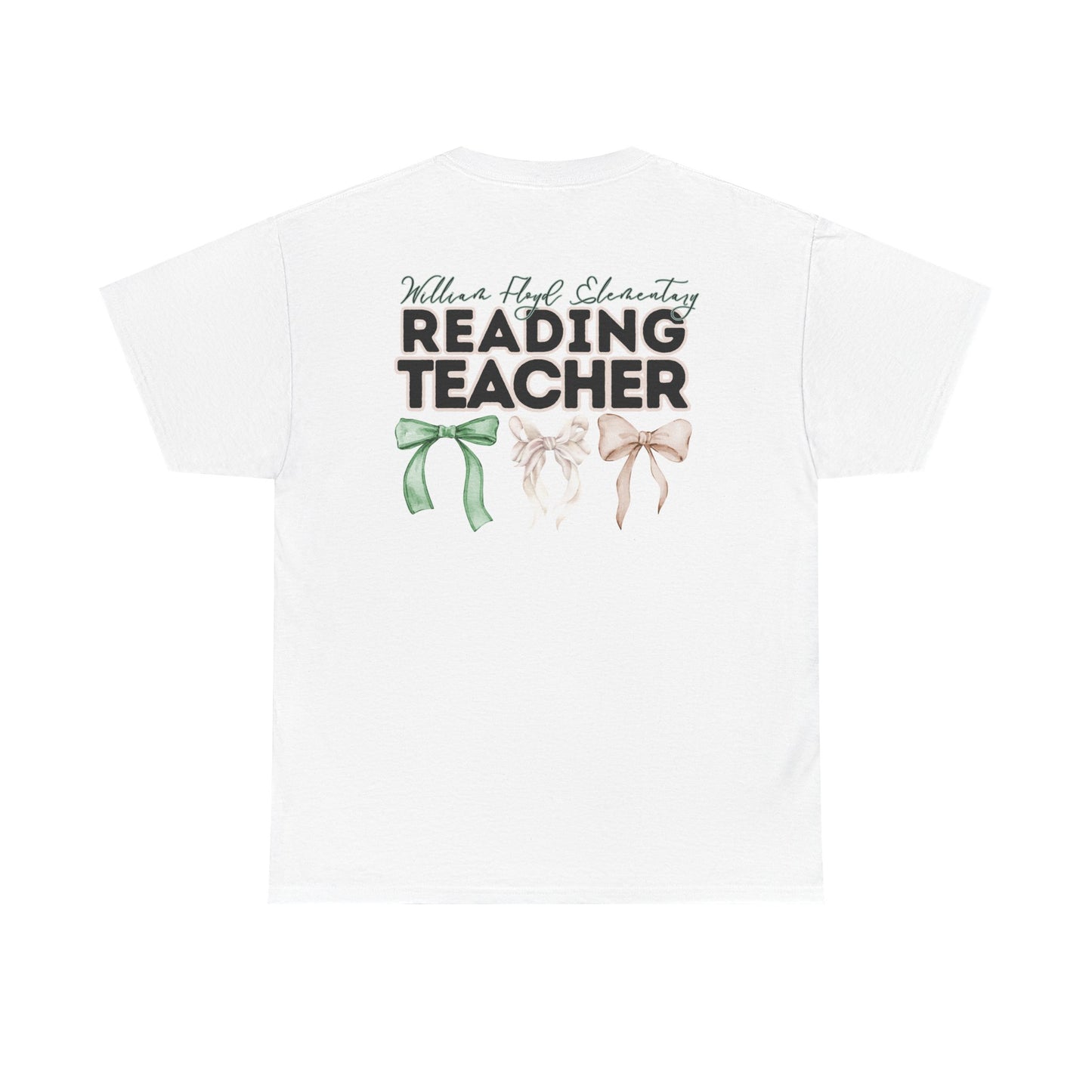 WFE Reading Teacher and Bows- Unisex Heavy Cotton Tee with Bow Design