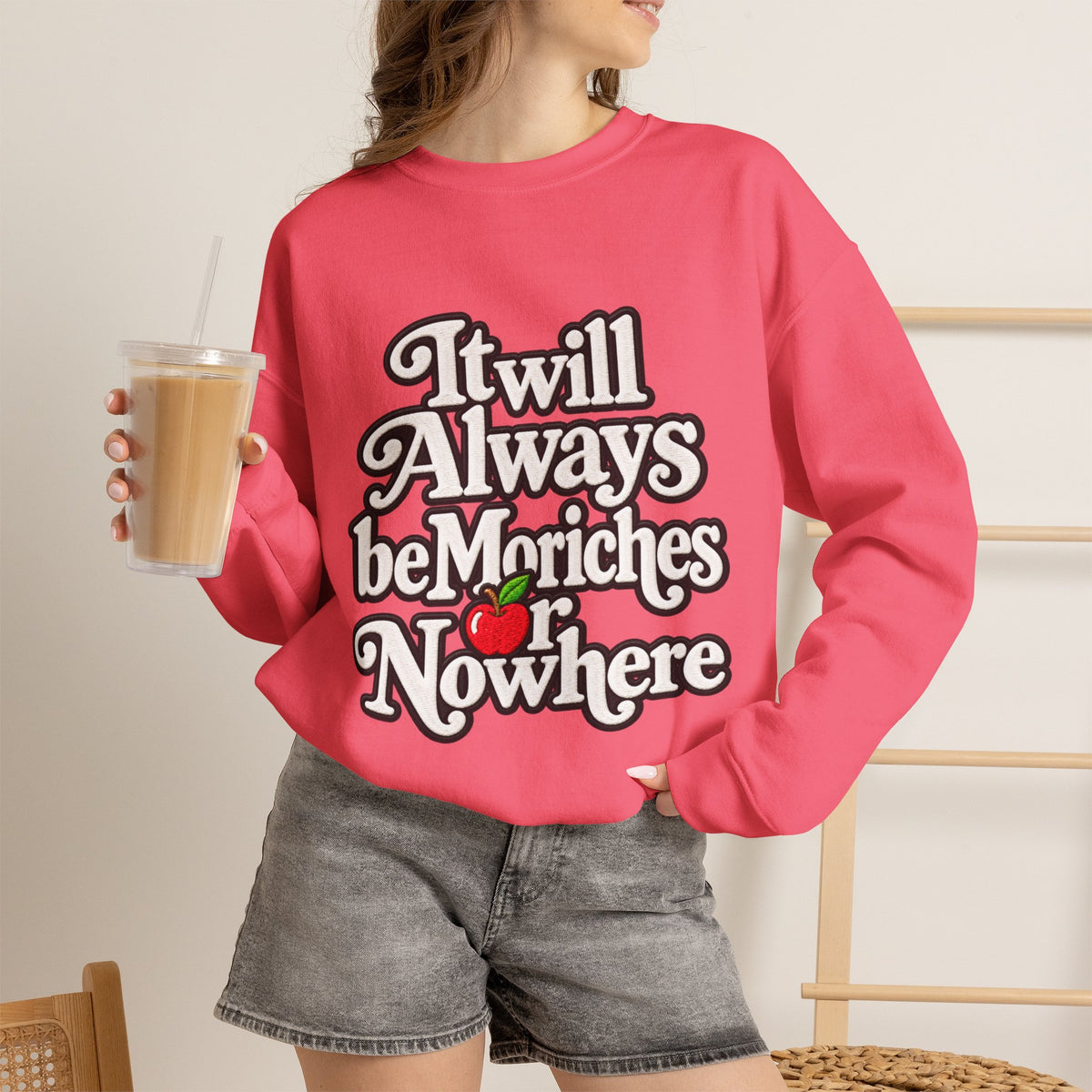 "Moriches or Nowhere" w/ apple- LARGE FRONT Crewneck Sweatshirt