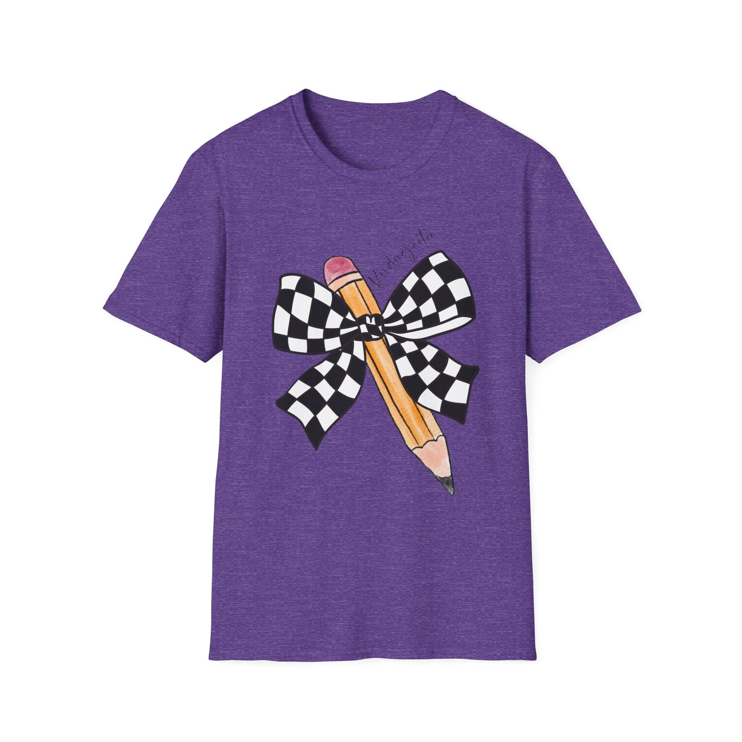 Kindergarten- Pencil & Checker Bow T‑Shirt — Teacher Collection
