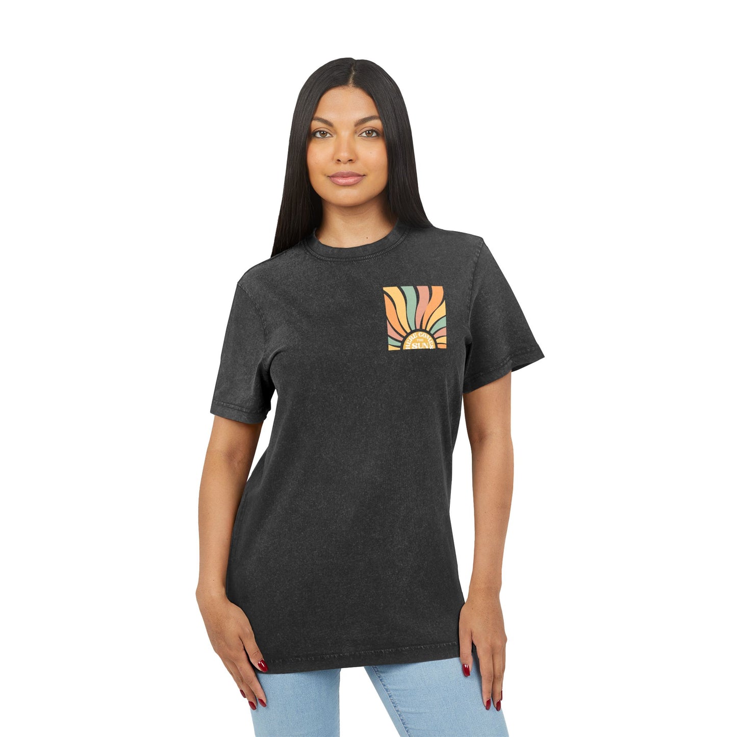 Here Comes the Sun Design- Acid Washed Tee for Summer