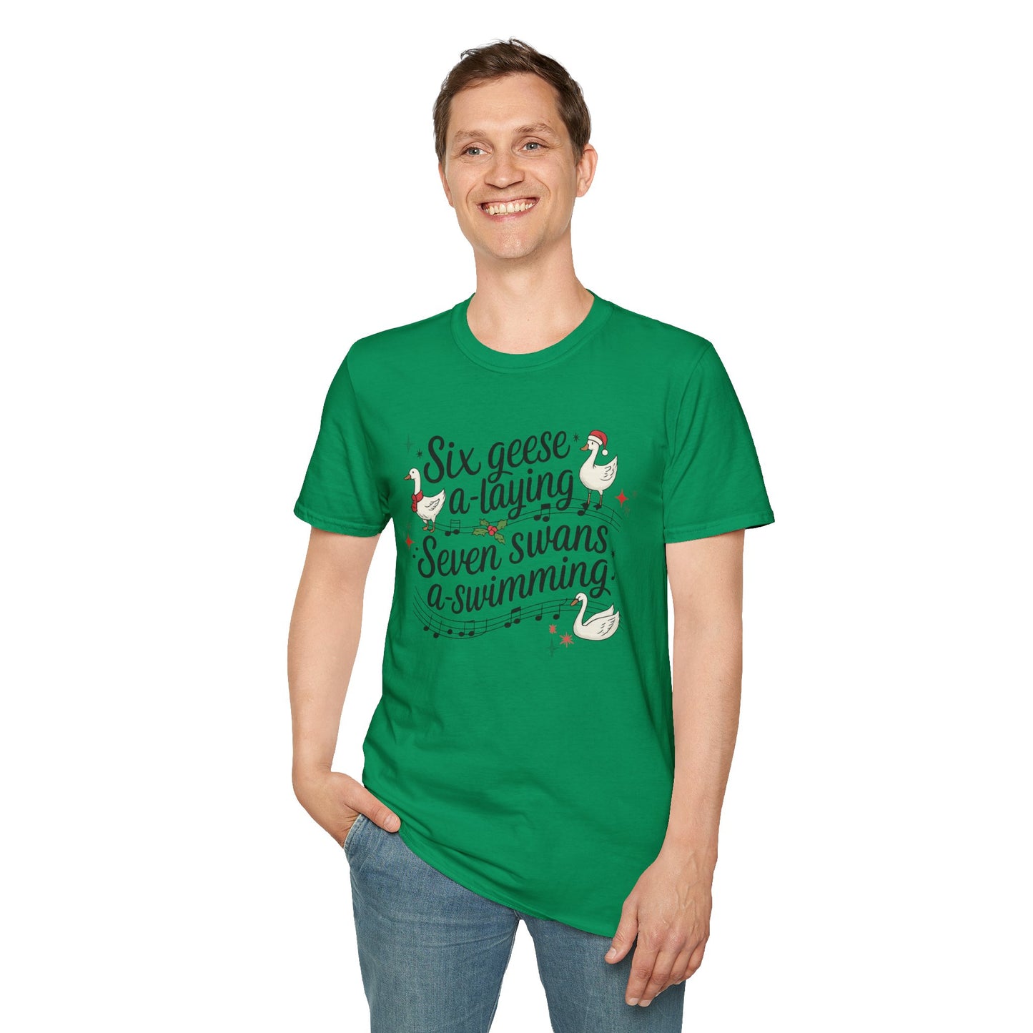 "Six geese a-laying, Seven swans a-swimming” Christmas Carol Tee