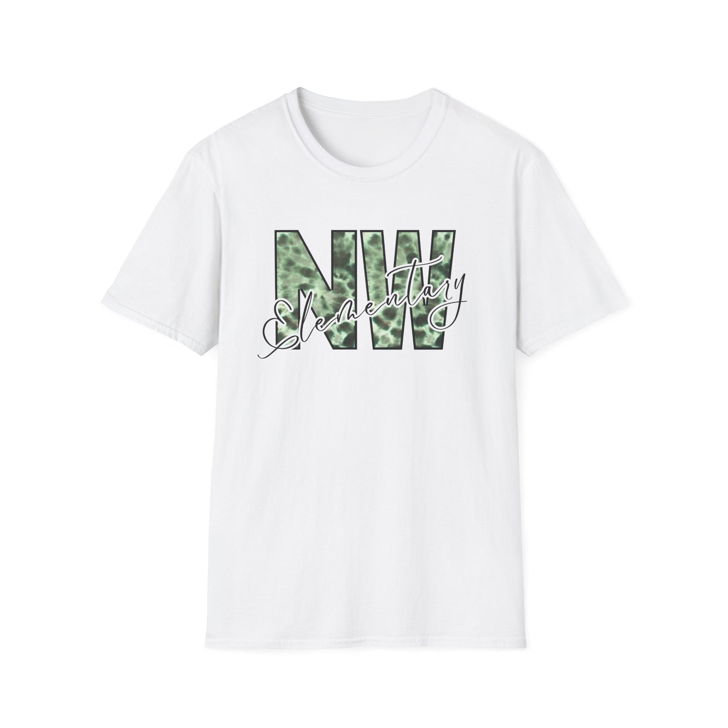 Tie Dye Woodhull Stylish Unisex Softstyle T-Shirt with Woodhull Elementary Design