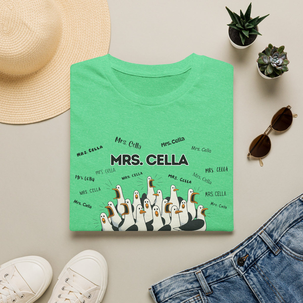 Mrs. Cella- Seagull Crew Graphic T-Shirt — Personalized