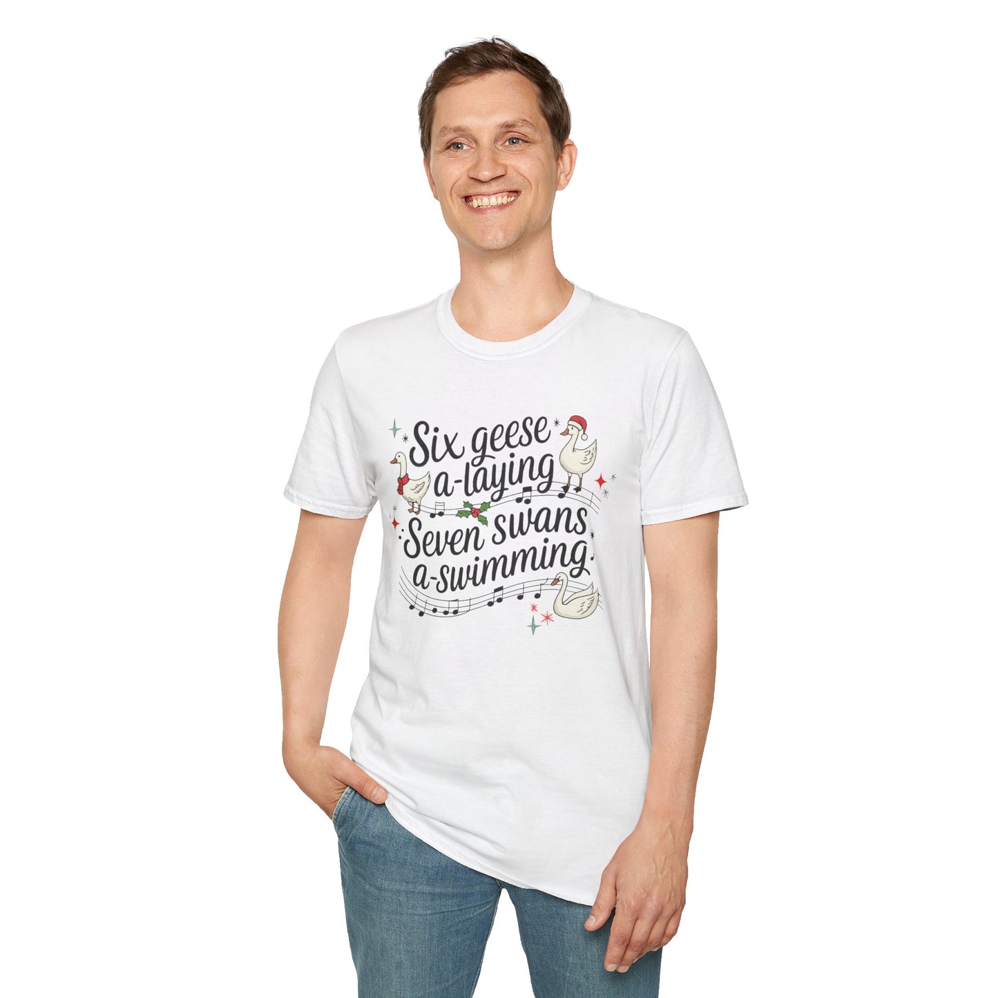 "Six geese a-laying, Seven swans a-swimming” Christmas Carol Tee