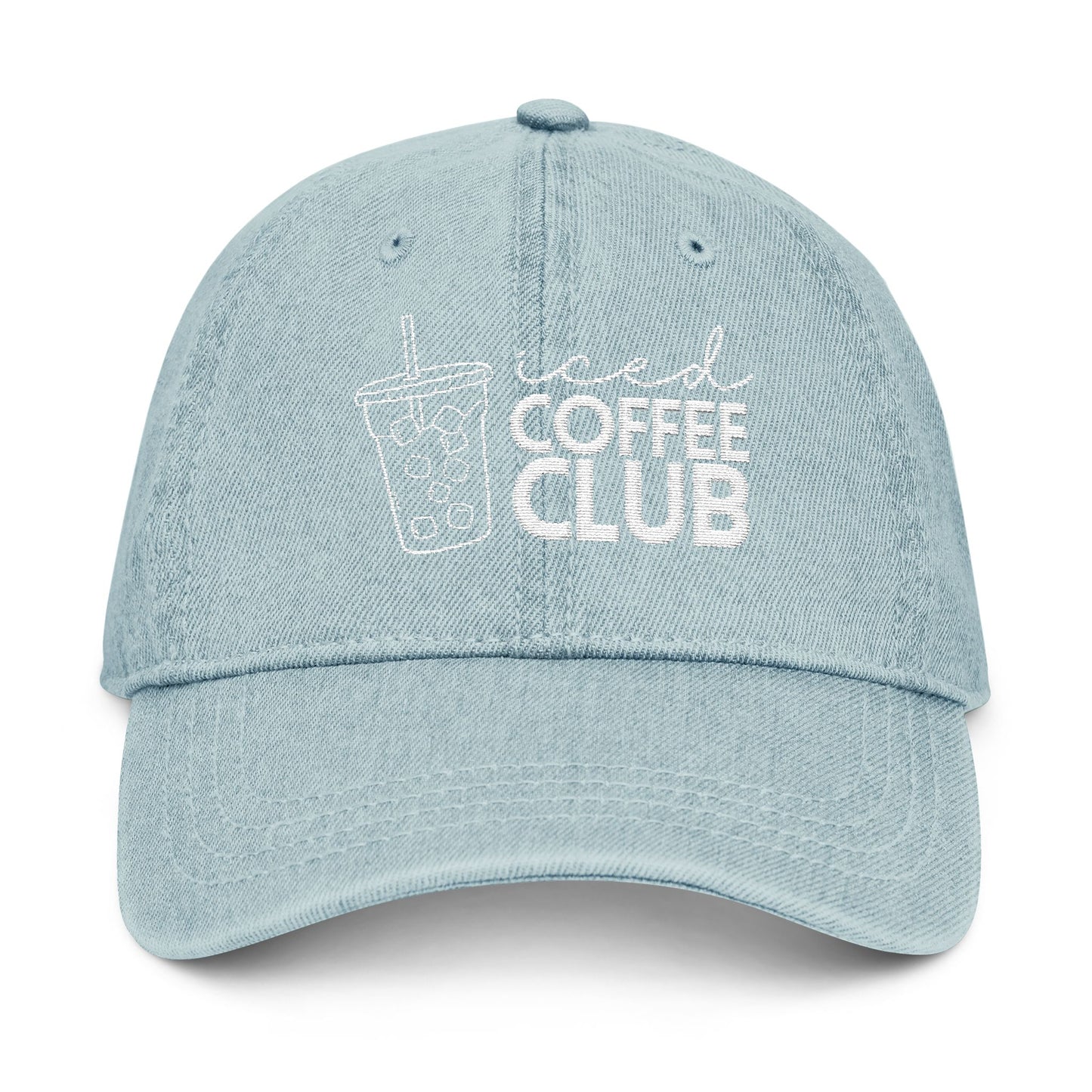 Iced Coffee Club Denim Hat, Embroidered Cap, Perfect Gift for Coffee Lovers