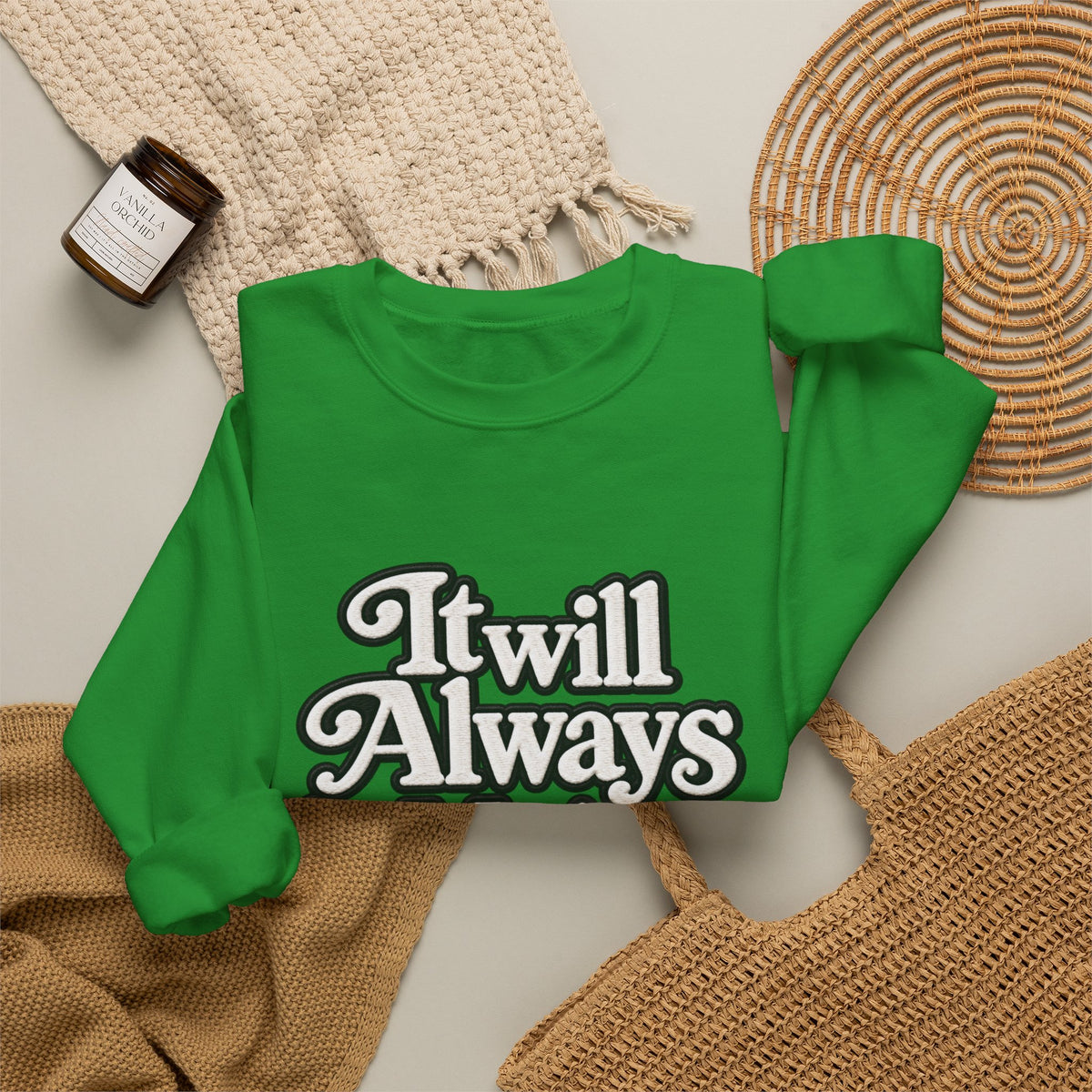"Moriches or Nowhere" w/ apple- LARGE FRONT Crewneck Sweatshirt