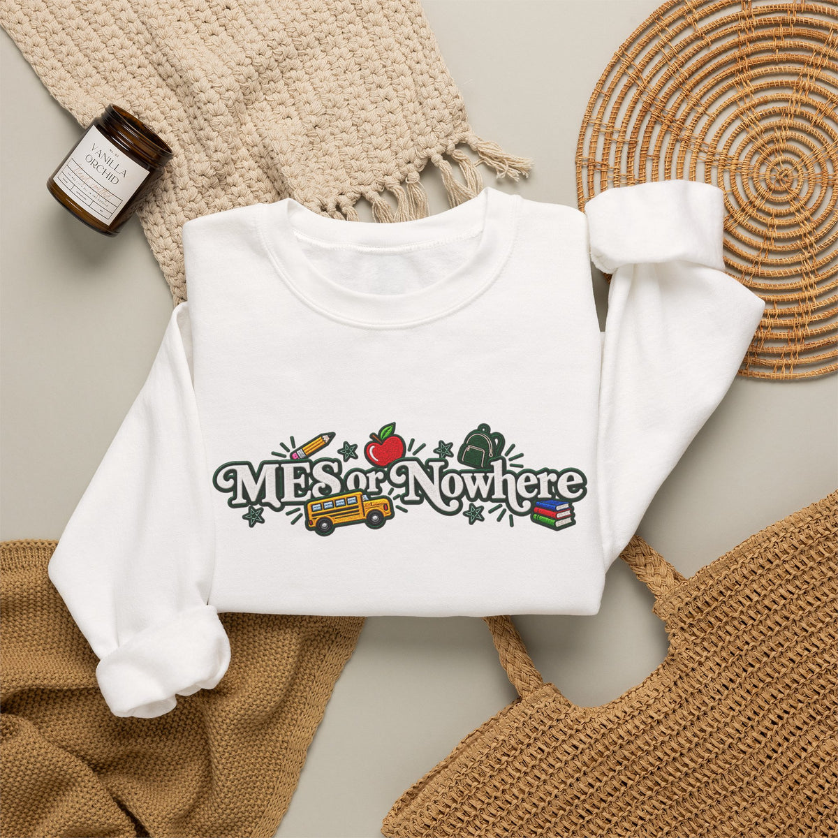 "MES or Nowhere w/ School Things" - Moriches Crewneck Sweatshirt