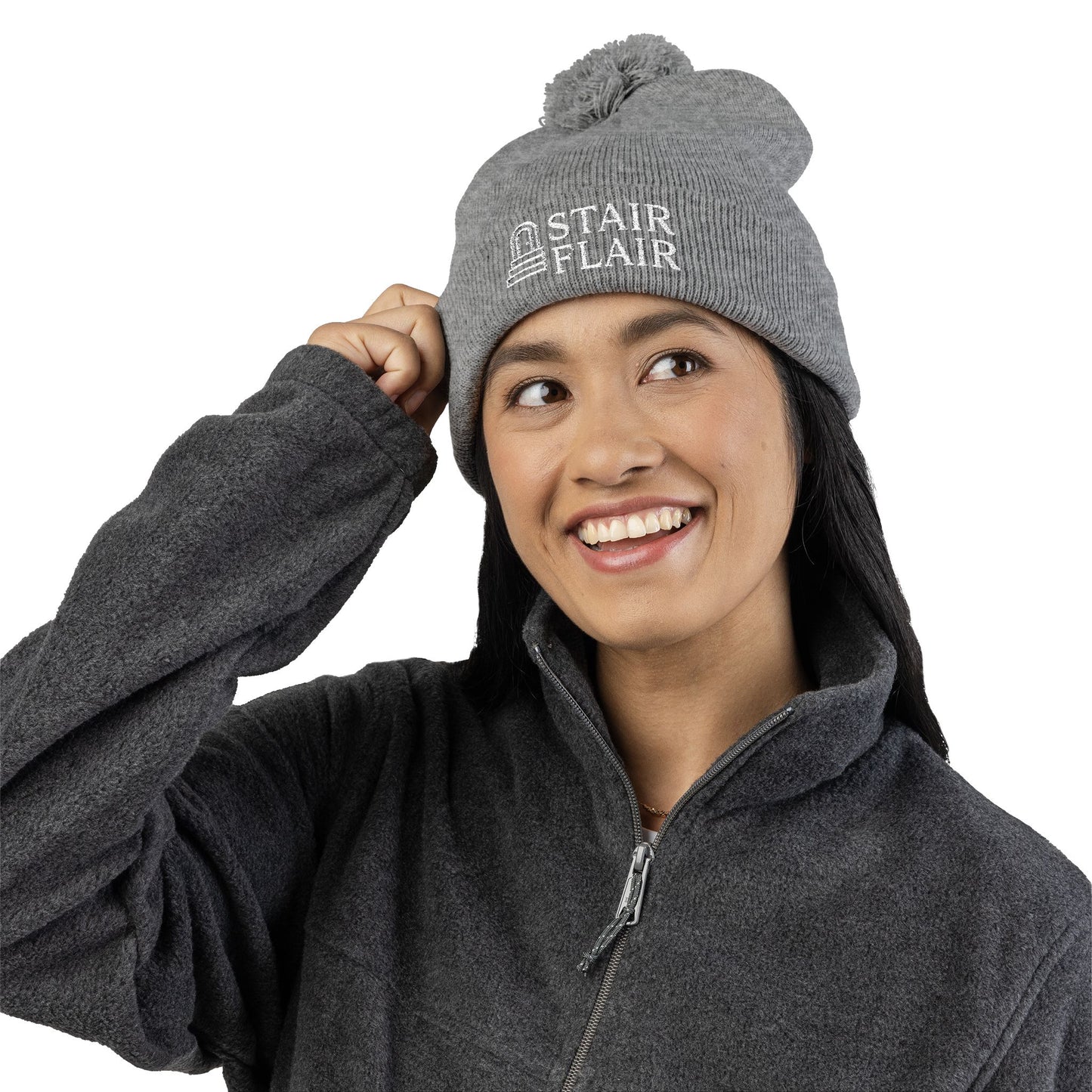 Stair Flair Embroidered Pom-Pom Knit Beanie- Personalized