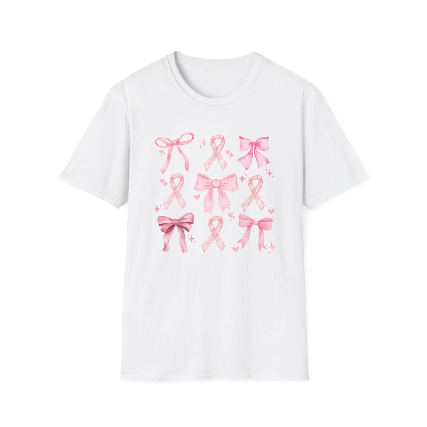 Breast Cancer Bows Awareness Tee, Unisex Softstyle T-Shirt