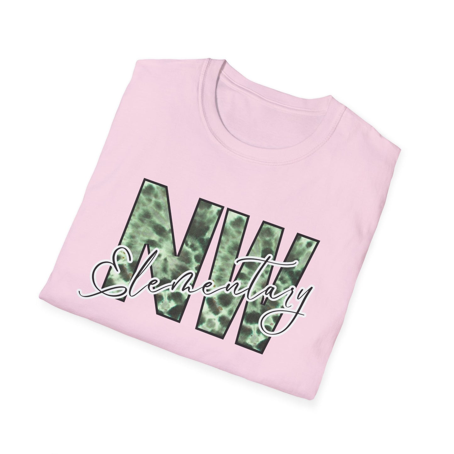 Tie Dye Woodhull Stylish Unisex Softstyle T-Shirt with Woodhull Elementary Design