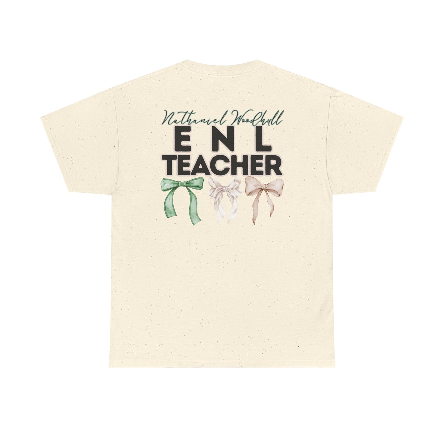 Woodhull ENL Teacher and Bows- Unisex Heavy Cotton Tee with Bow Design