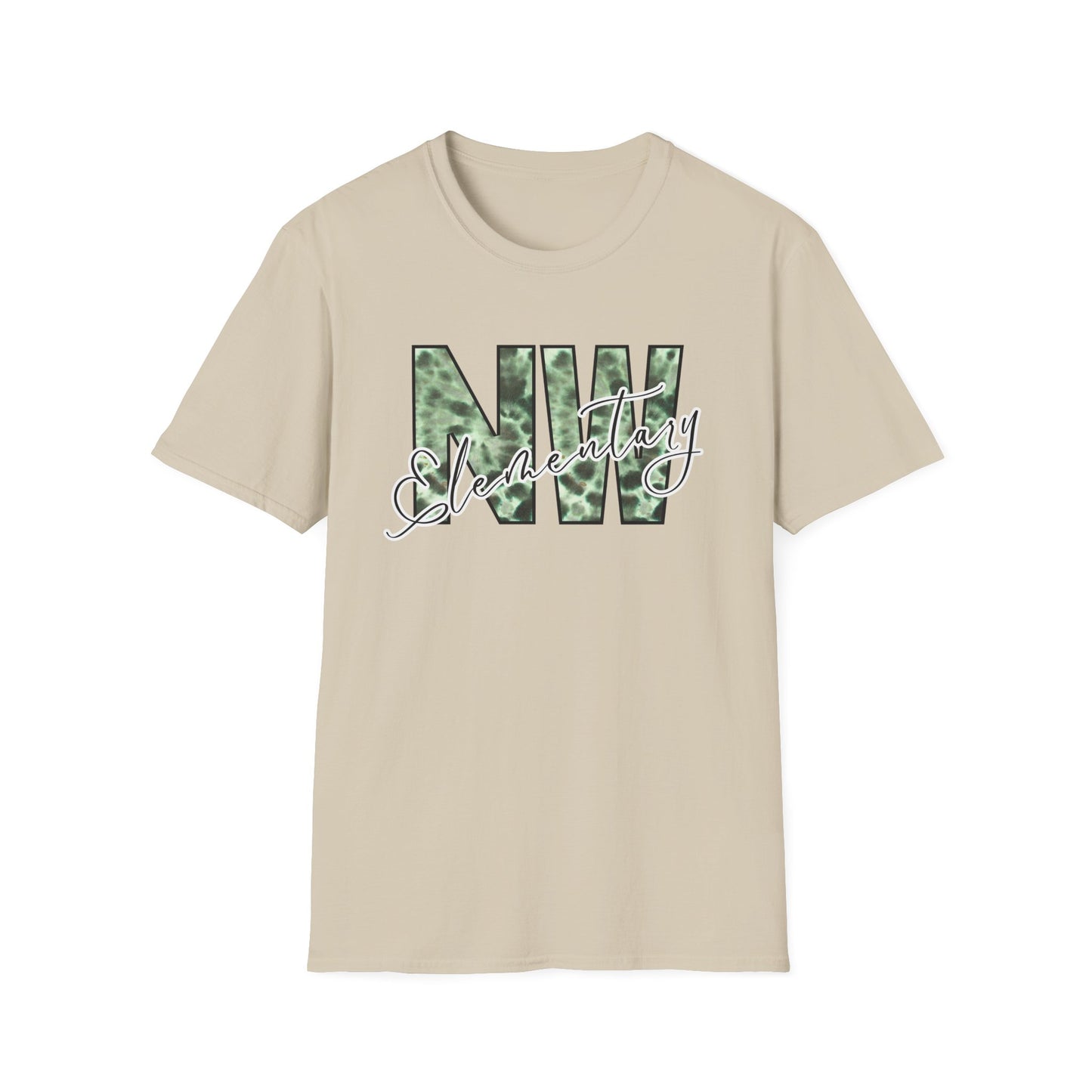Tie Dye Woodhull Stylish Unisex Softstyle T-Shirt with Woodhull Elementary Design