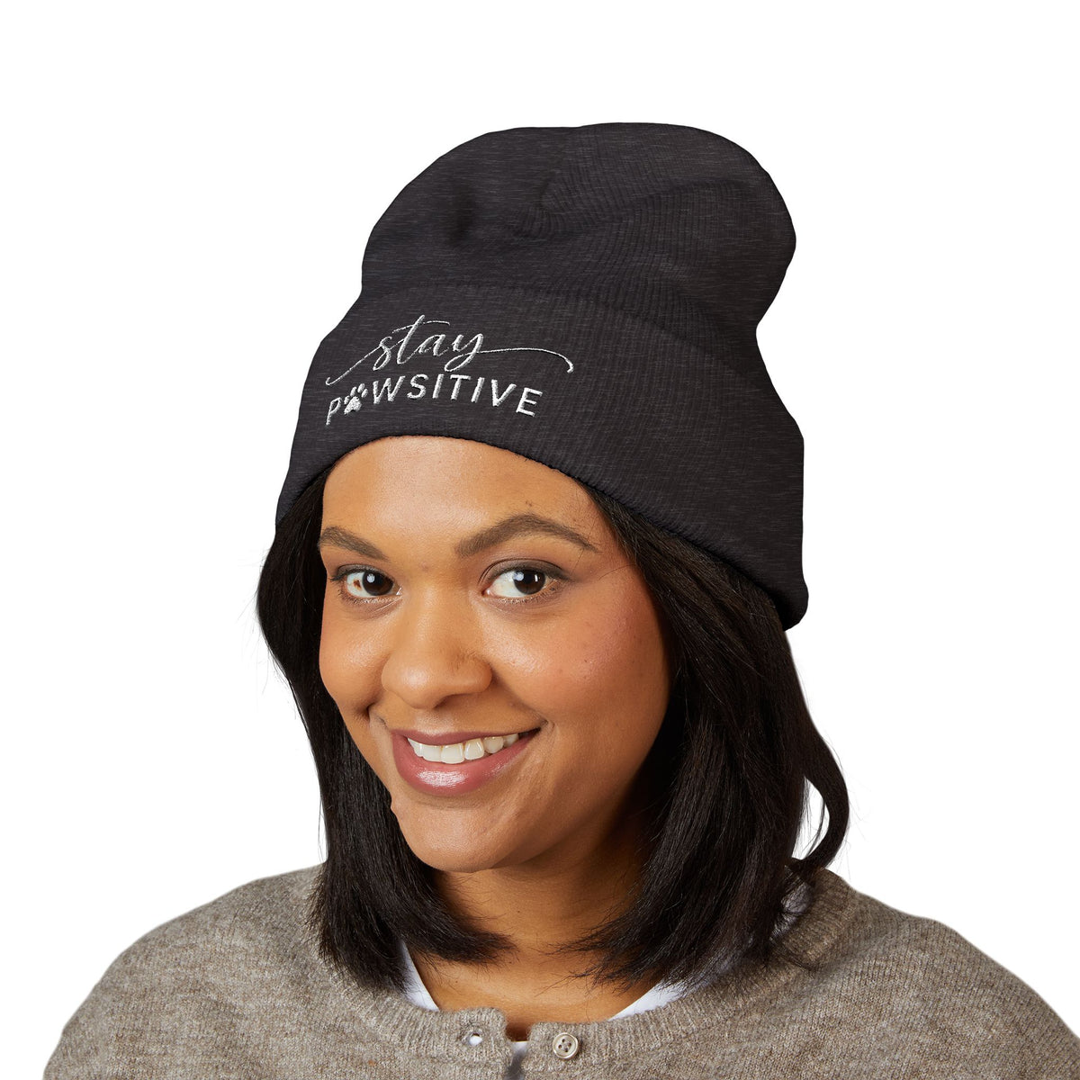 Hound and Home- "Stay Pawsitive" Embroidered Beanie