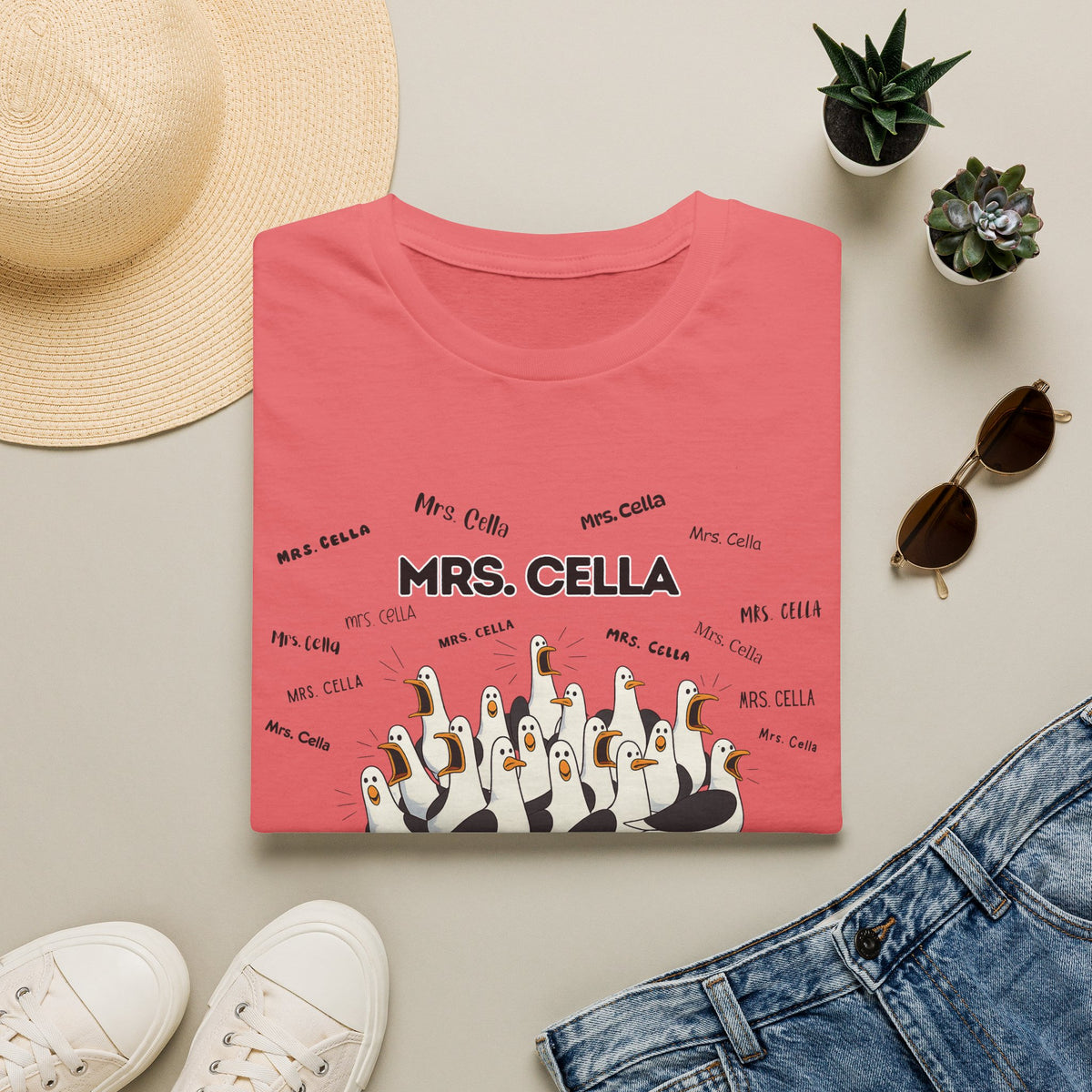 Mrs. Cella- Seagull Crew Graphic T-Shirt — Personalized