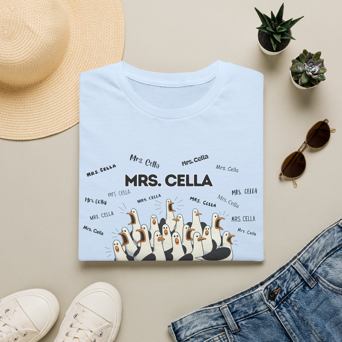Mrs. Cella- Seagull Crew Graphic T-Shirt — Personalized