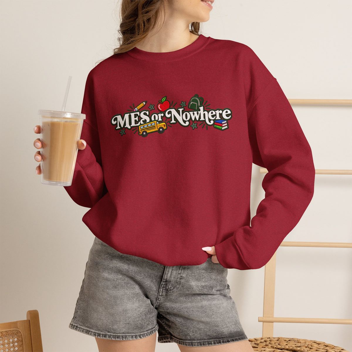 "MES or Nowhere w/ School Things" - Moriches Crewneck Sweatshirt