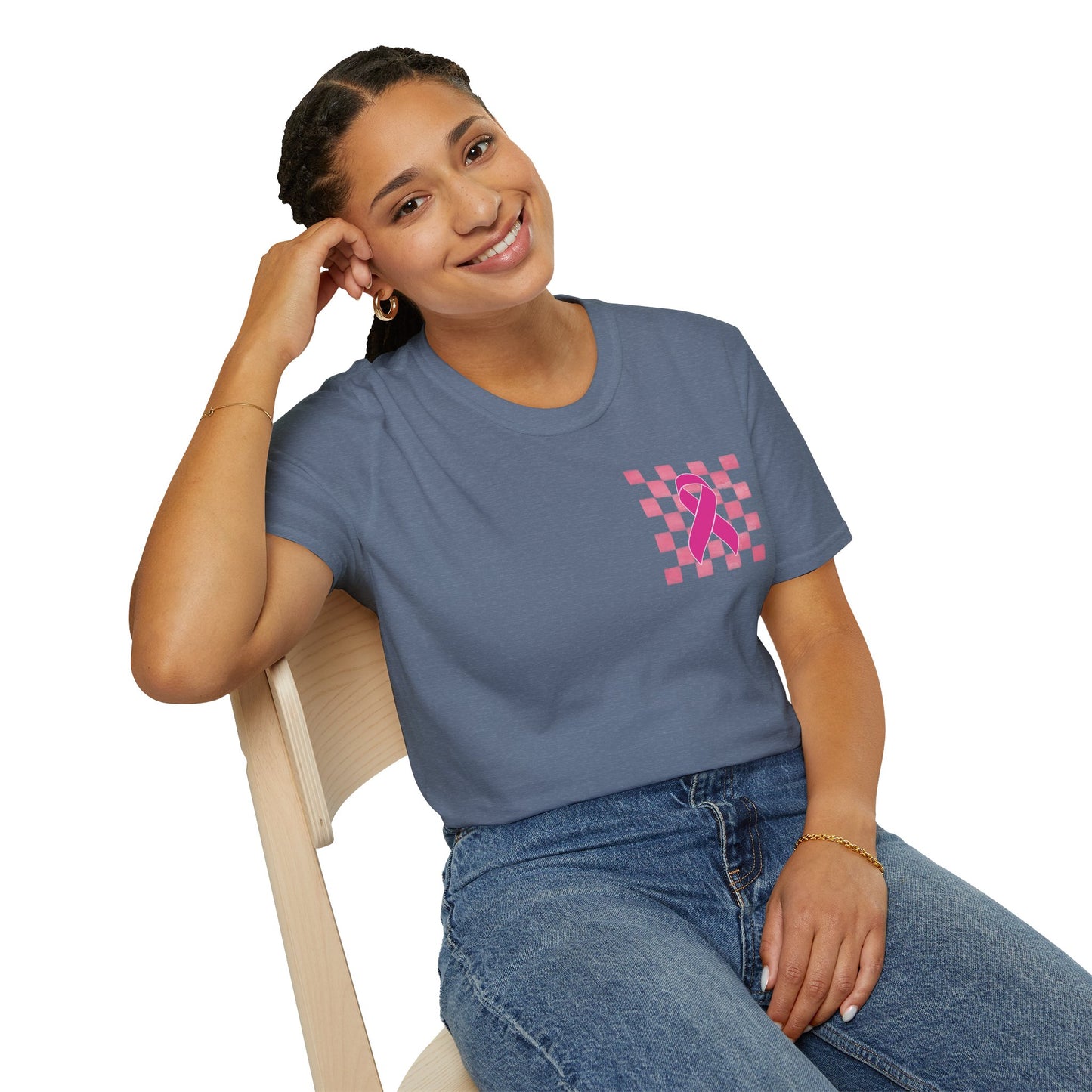 Checkered Pink Ribbon Awareness T-Shirt | Softstyle Tee