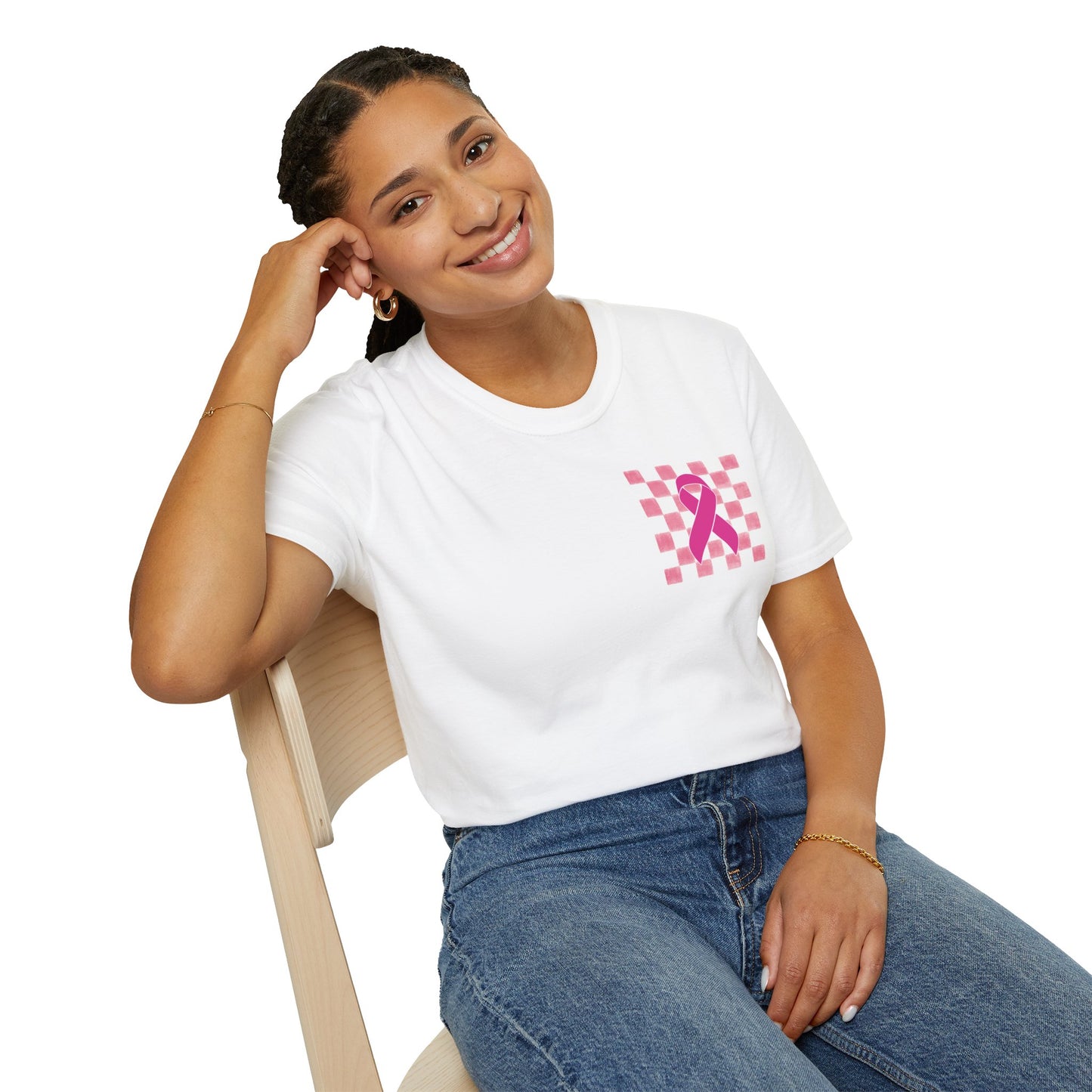 Checkered Pink Ribbon Awareness T-Shirt | Softstyle Tee