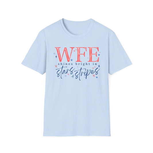 Flag Day Unisex Softstyle T-Shirt with WFE Shines Bright in Stars + Stripes Design- Holiday