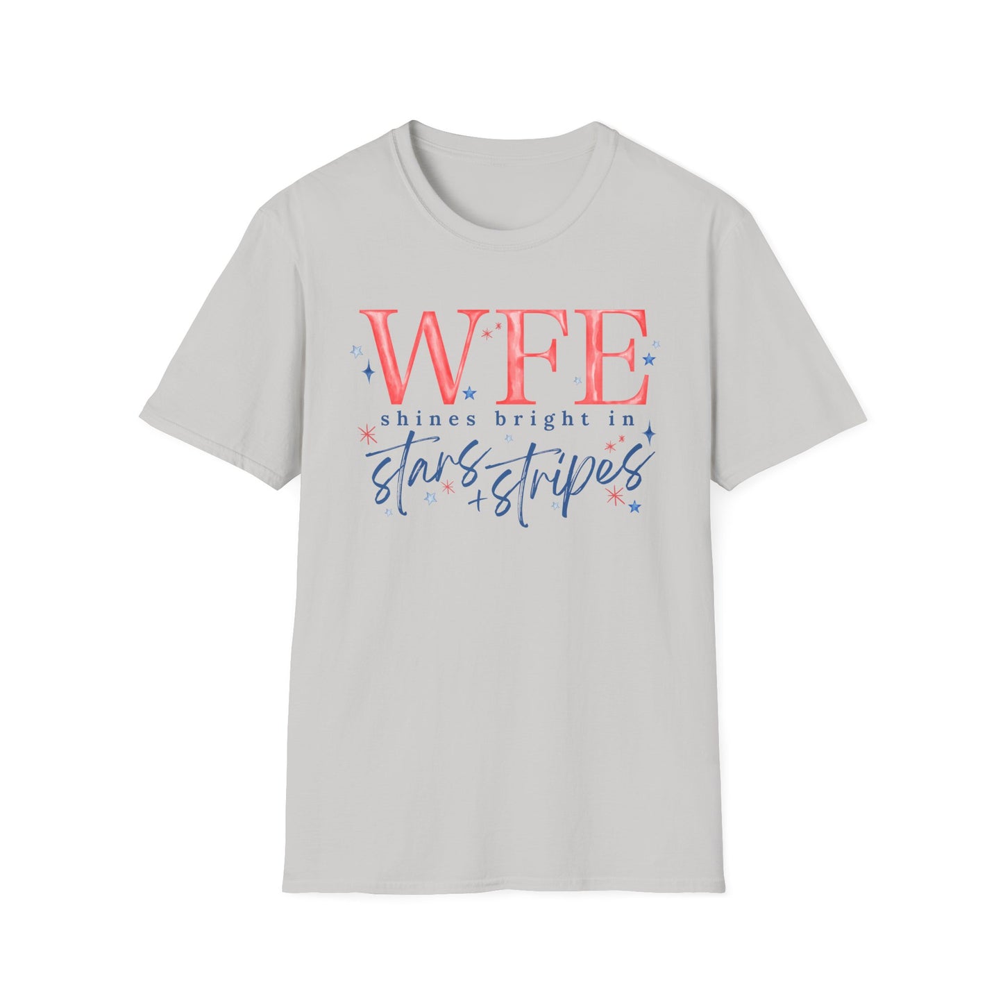 Flag Day Unisex Softstyle T-Shirt with WFE Shines Bright in Stars + Stripes Design- Holiday