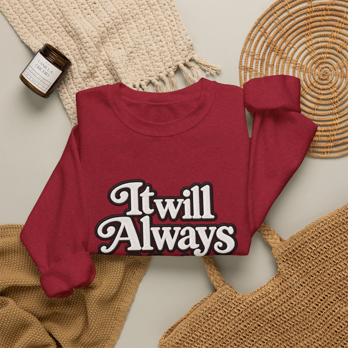 "Moriches or Nowhere" w/ apple- LARGE FRONT Crewneck Sweatshirt