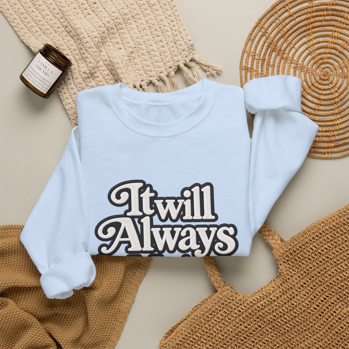 "Moriches or Nowhere" w/ apple- LARGE FRONT Crewneck Sweatshirt