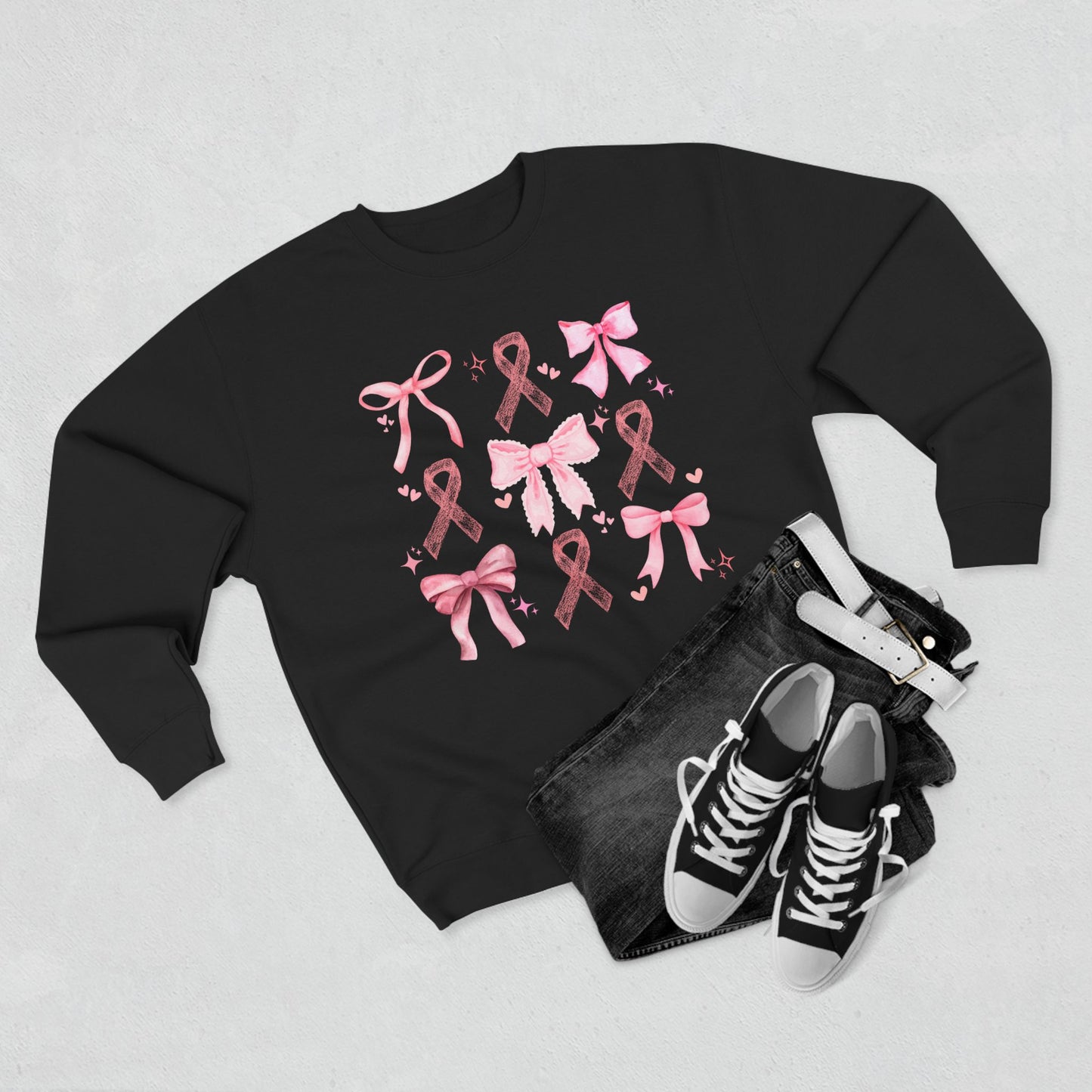 Breast Cancer Ribbon and Bows- Awareness Unisex Crewneck Sweatshirt