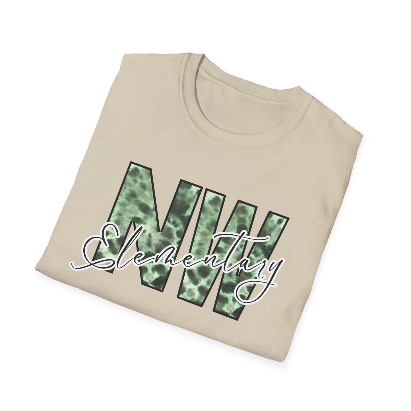Tie Dye Woodhull Stylish Unisex Softstyle T-Shirt with Woodhull Elementary Design