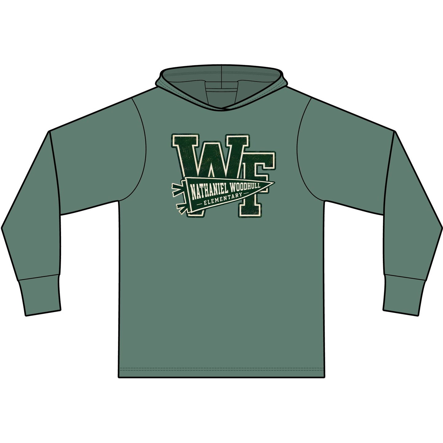 Woodhull Pennant Logo — Garment-Dyed Pullover Hooded Tee