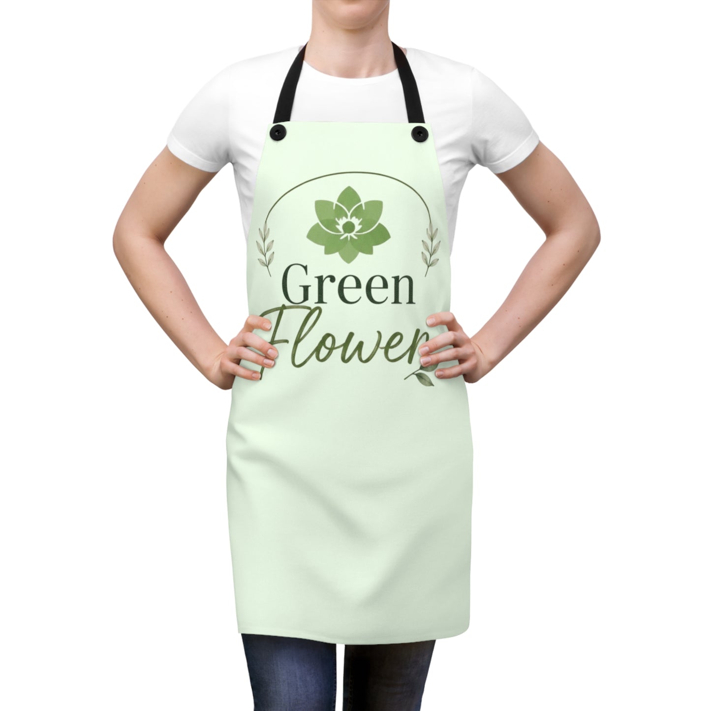 Green Flower Apron — Floral Garden Apron- Personalized