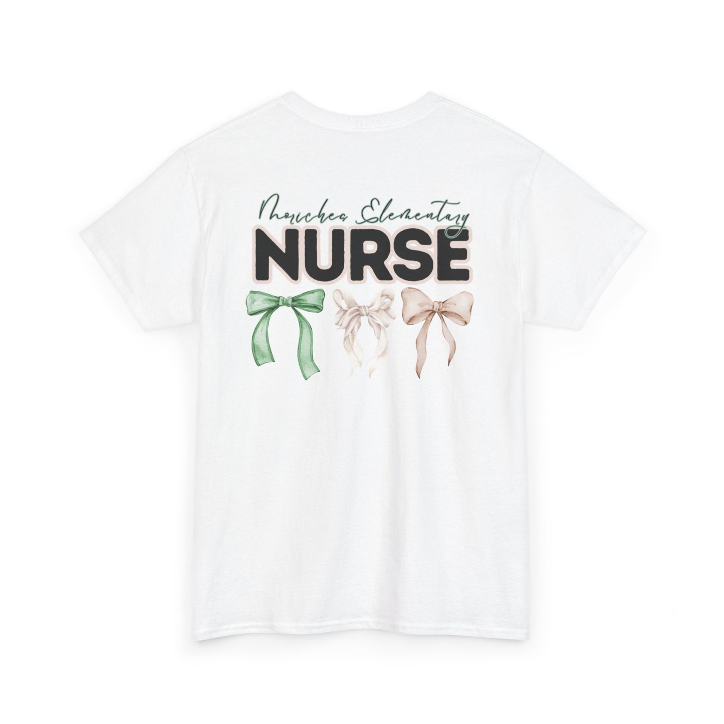 Moriches Nurse and Bows- Unisex Heavy Cotton Tee with Bow Design