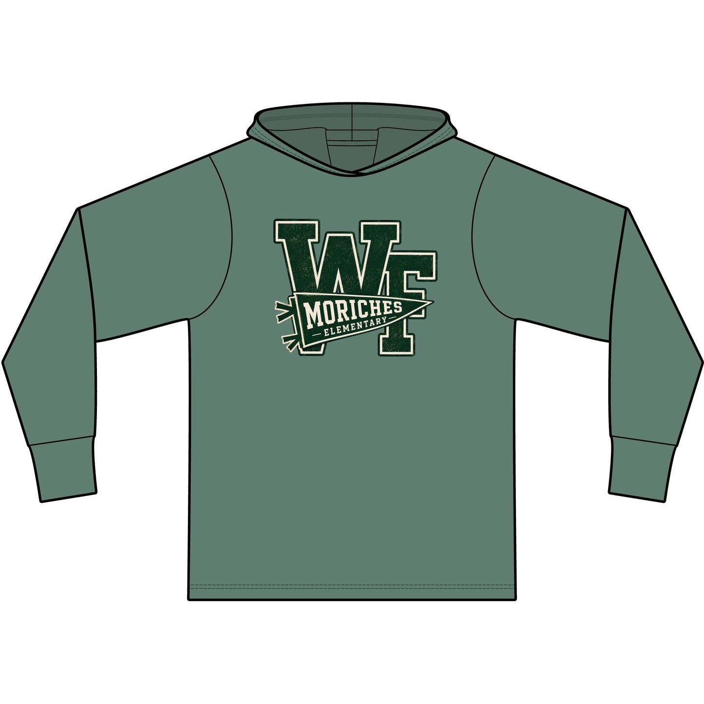 Moriches Pennant Logo — Garment-Dyed Pullover Hooded Tee