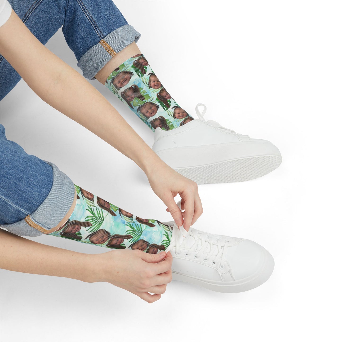 Paige- Hawaiian Socks- Personalized Face- Crew Socks