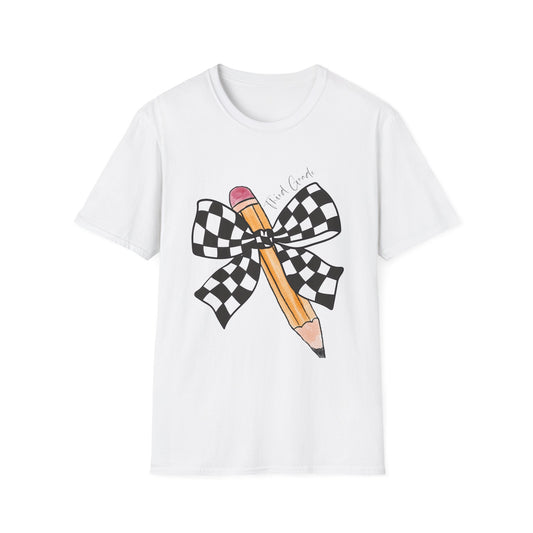 3rd Grade- Checkered Bow + Pencil- Teacher Tee- Softstyle Unisex Tee
