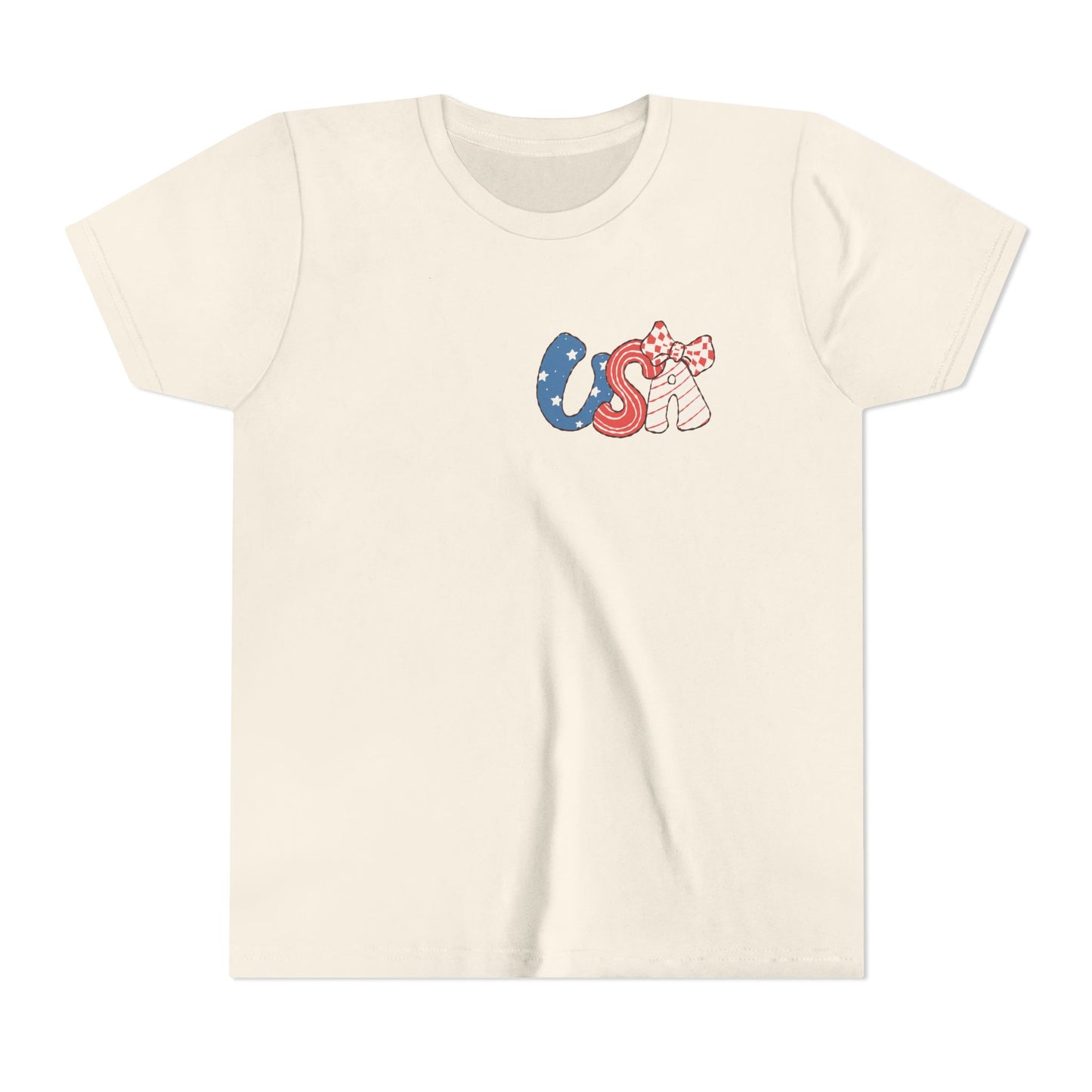 Patriotic Youth Tee for Girls, USA - Kids Short Sleeve Shirt, Holiday Mini