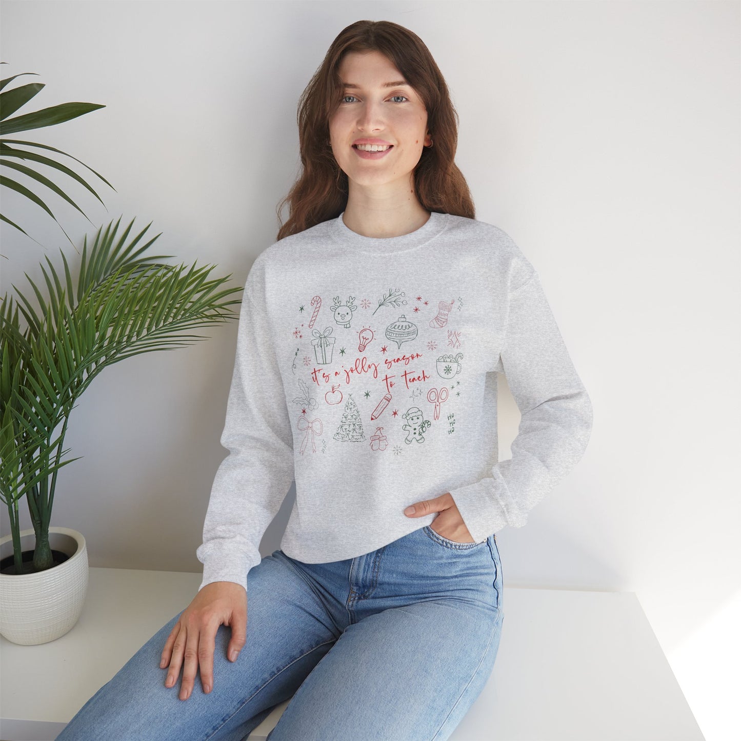 Christmas Doodle Design "It's a jolly season to teach" Crewneck