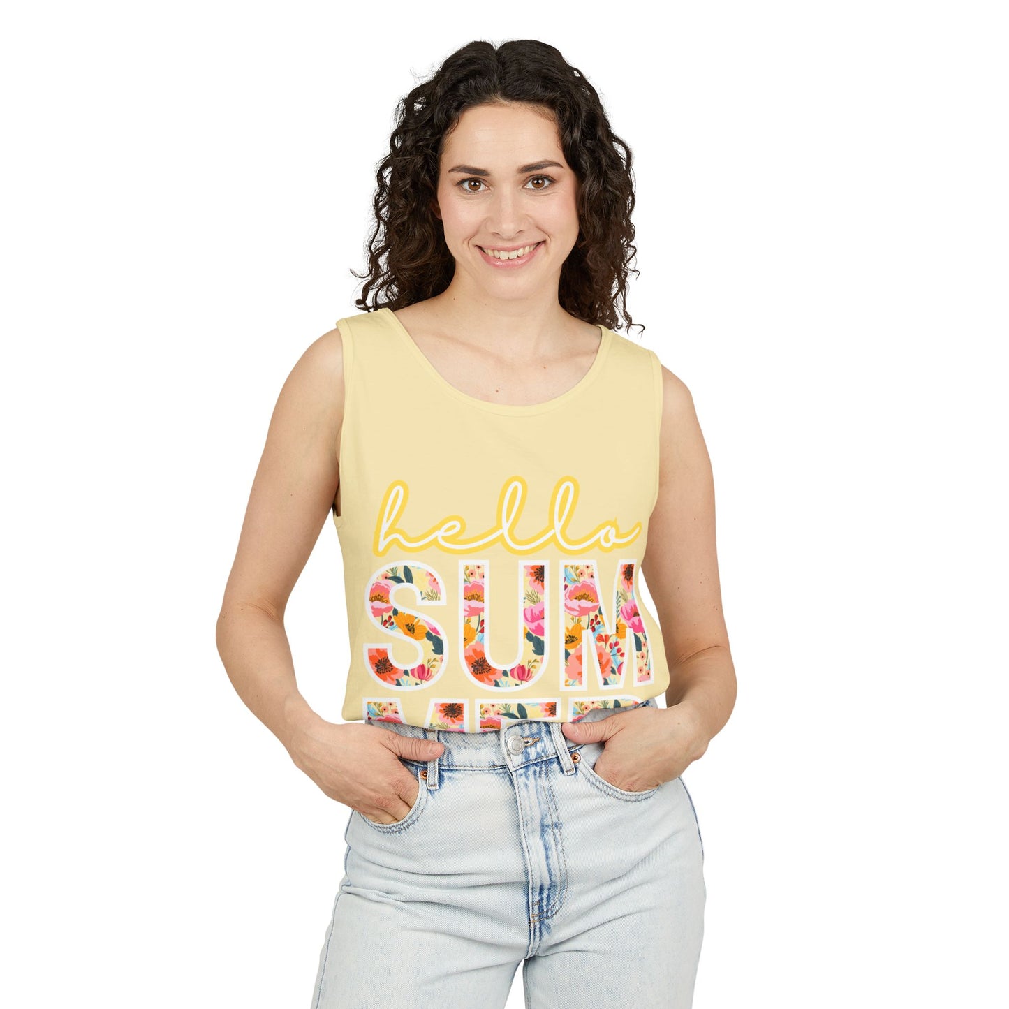 Hello Summer Tank Top | Unisex Floral Graphic Tee, Beachwear, Casual Wear, Birthday Gift, Vacation Essential