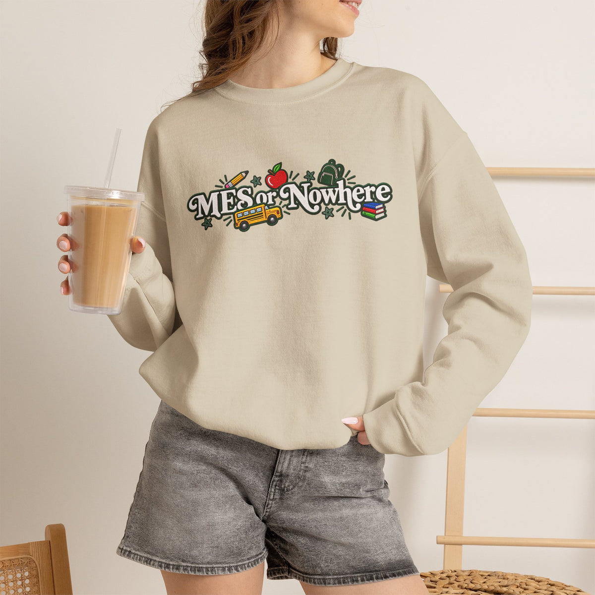 "MES or Nowhere w/ School Things" - Moriches Crewneck Sweatshirt